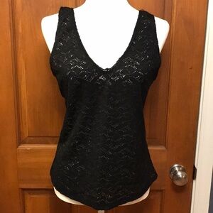 Lucy Perada Black Lace V-Neck Tank Top Size Large